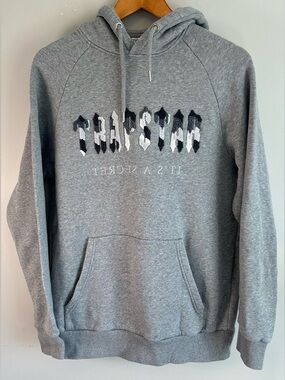 Trapstar It’s A Secret Chenille Decoded Men’s Hoodie Sweater Gray Sz L RARE EUC